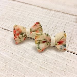 Floral fabric post style bow shaped earrings